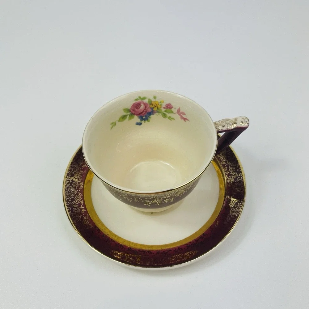 Century by Salem Aristocrat‎ 23 Karat Gold Tea Cup and Saucer Floral Crazing